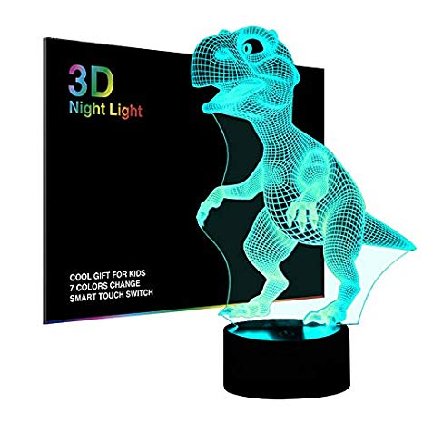 3D Night Lights for Children, Kids Night Lamp, Dinosaur Toys for Boys, 7 LED Colors Changing Lighting, Touch USB Charge Table Desk Bedroom Decoration, Cool Gifts Ideas Birthday Xmas for Baby Friends
