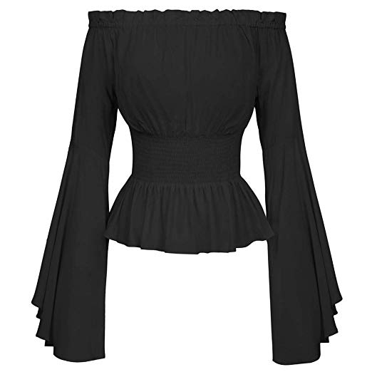 Nicetage Long Sleeve Off Shoulder Tops Gothic Renaissance Blouse Medieval Victorian Costume Shirt Boho Tops