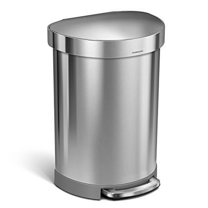 simplehuman Semi-Round Step Trash Can with Liner Rim, Stainless Steel, 60 Liter / 16 Gallon