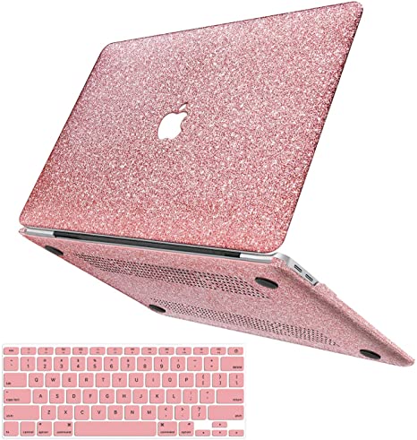 MacBook Air 13 inch Case,Anban Glitter Bling Smooth Protective Laptop Shell Slim Snap On Case with Keyboard Cover Compatible Mac Air 13" (A1369 & A1466,Older Ver 2010-2017 Release),Shining Rose Gold