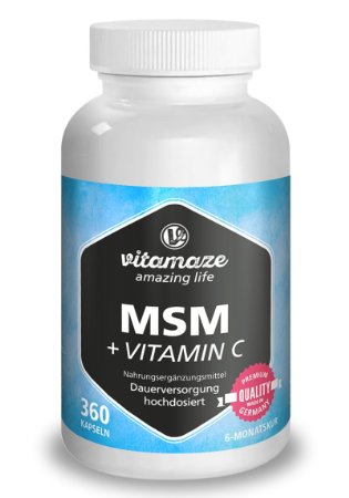 MSM capsules with vitamin C - 360 capsules for 6 months, SPECIAL PRICE, 1,334 mg daily dose of organic sulfur, quality product Made in Germany, methylsulfonylmethane 99.9% pure, 30 days free return!