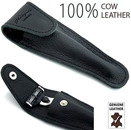 Haryali London Leather Case Razor Protective Travel Case for Safety Razors, Shaving Razor Pouch/Travel Case-Pure Black