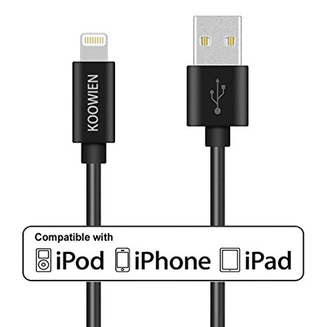Lightning Cable, KOOWIEN 3FT 8Pin USB Sync Cord Charging Cable for iPhone 7/7 Plus, 6S/6S Plus/6/6 Plus, 5/5S/5C/SE, iPad Mini Pro Air 2 and More - Black