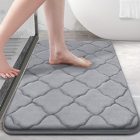 OLANLY Memory Foam Bath Mat Rug, Ultra Soft Non Slip and Absorbent Bathroom Rug, Machine Wash Dry, Comfortable, Thick Bath Rug Carpet for Bathroom Floor, Tub and Shower, 24x16, Grey