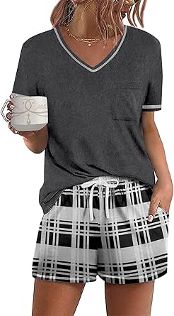 Ekouaer Women's Pajamas Sets Short Sleeve Lounge Sets Sleepwear Casual Two Piece Pjs With Pockets