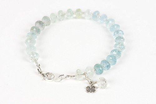 Genuine Multi Aquamarine Bracelet, Delicate Gemstone Bracelet, Aquamarine Natural Gemstones, Clover Charm Bracelet