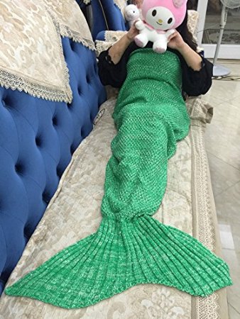 BG Knitted Green Mermaid Tail Blanket with Bling Bling Sequin in Adult Size