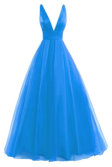 Bess Bridal Women's Tulle Deep V Neck Prom Dress Formal Evening Gowns