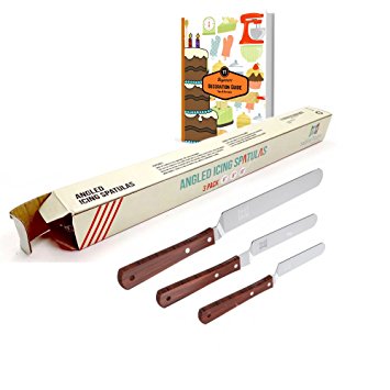 PREMIUM QUALITY- Icing Angled Spatula with wooden handle by tableTops. Professional Stainless Steel for Cake Decorating Baking tools Supply. With Bonus eBook. For Kids and Professionals!