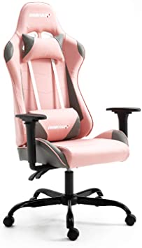 AMINITURE Gaming Chair Racing Style High Back Computer Game Chair Office Chair Seat Height Adjustment Recliner with Headrest and Lumbar Support (Pink&Grey)