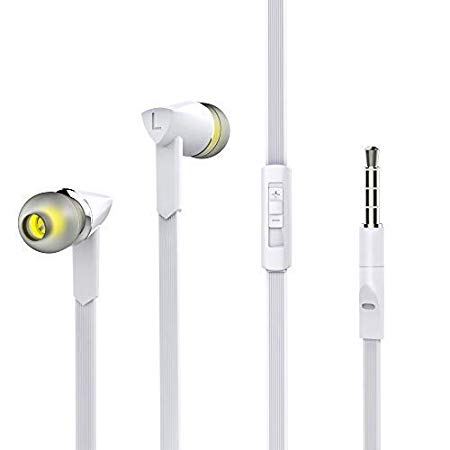 Wired Earphones, in-Ear Headphones with Volume Control and Mic, Stereo Sound Earbuds Noise Isolating 3.5mm Jack, White