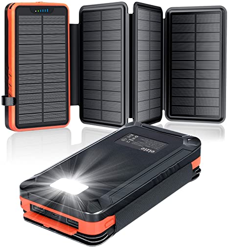 Solar Charger 26800mAh,Solar Power Bank with 4 Solar Panels, Flashlight, Dual 5V/2.1A USB Ports External Battery Compatible with Smartphones, Tablets and More Outdoor Camping