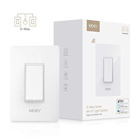 MOES QER-08 3-Way WiFi Switch for Light Fan,Compatible with Alexa and Google Home,No Hub Required,Smart Life APP Provides Control from Anywhere, (1 Pack), White
