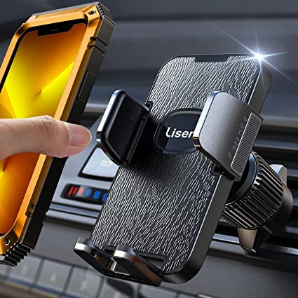 Car Phone Holder Mount, LISEN(Bumpy Roads Friendly)Universal phone holder for car air vent with Hook Never Slip& Fall[Thick Case Friendly] Mobile Car Mount Compatible with iPhone Samsung and More