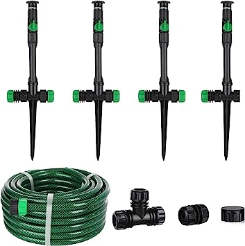 RESTMO Flexible Sprinkler System, Above Ground DIY Irrigation Kit, Multi-Adjustable Lawn Sprinkler Set, Ideal for Plant and Flower Bed Watering, 50ft Garden Hose Included