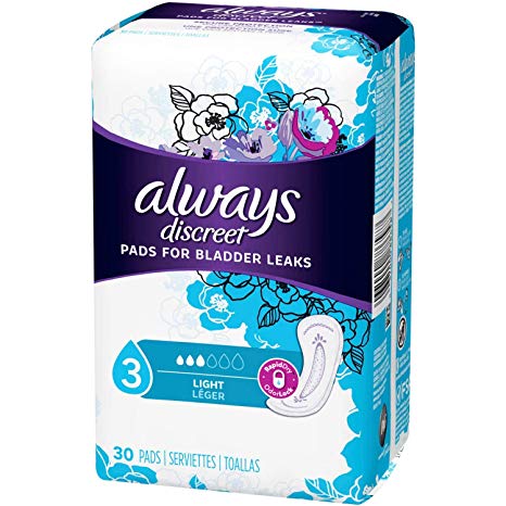 Always Discreet, Incontinence Light Pads - 3 Drops, 30 Pads each (Value Pack of 3)