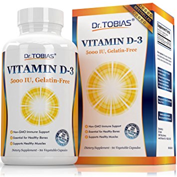 Dr. Tobias Vitamin D3 Vitamin D3 5,000 IU - Gelatin-Free - for Healthy Muscle Function, Bone Health and Immune Support, Non-GMO