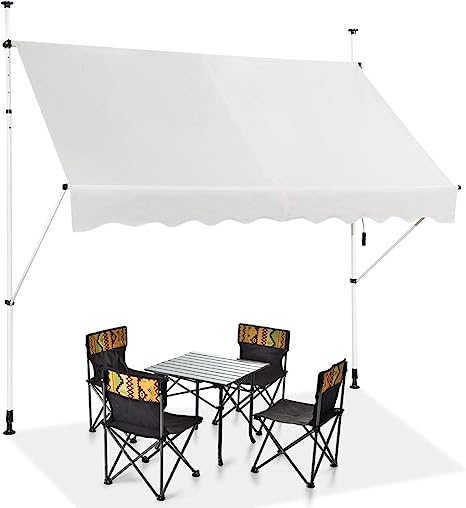 COSTWAY 1.5M/2.5M Telescopic Canopy, Retractable & Adjustable Outdoor Clamp Awning with Crank Handle, Garden Patio Balcony Window Sunshade Shelter (2.5M, White)