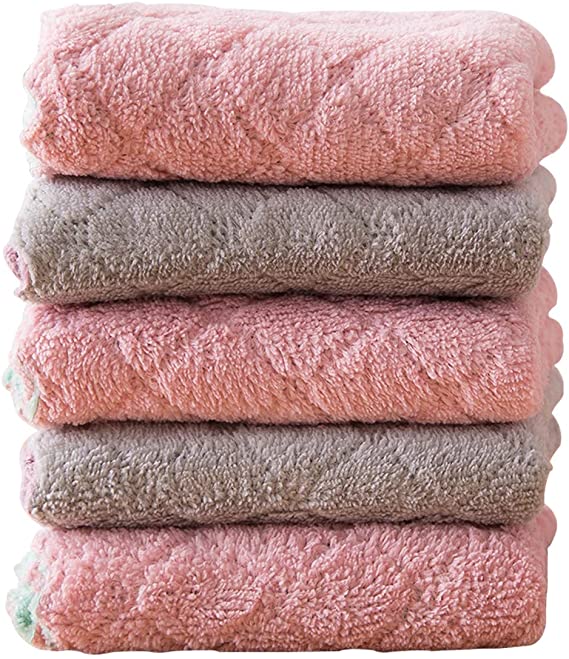 N / A 12 Packs of Extra-Thick Coral Fleece Kitchen Rags, Kitchen Towels, Non-Stick Oil Quick-Drying Rags, Super Absorbent Dish Towels, Double-Sided Dish Towel Pack [Pink Khaki]