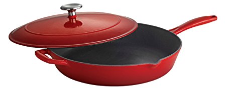 Tramontina Enameled Cast Iron Covered Skillet, 12-Inch, Gradated Red