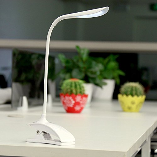 QIAYA LED Dimmable Desk Clip Lamp Book Reading Light Touch Sensor Eye Protection,USB Charging Gooseneck for Bedside/Computers-Clip