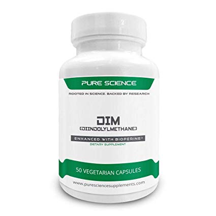 Pure Science DIM (Diindolylmethane) 200mg with 5mg BioPerine® – Enhanced DIM Absorption, Regulates Estrogen Level, Helps Regulate Weight – 50 Vegetarian Capsules