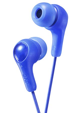 Blue GUMY in Ear Earbuds with Stay fit Ear Tips. Wired 3.3ft Colored Cord Cable with Headphone Jack. Small, Medium, and Large Ear tip earpieces Included. JVC GUMY HAFX7A