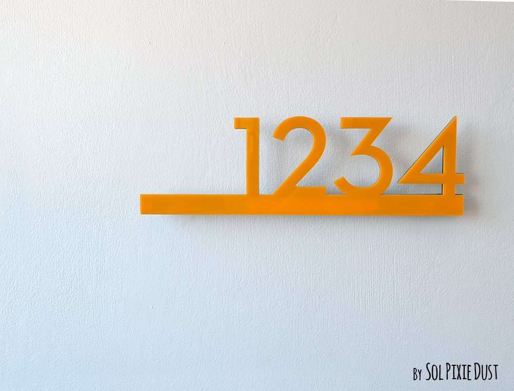 Modern House Numbers - Yellow with Black Acrylic - Contemporary Home Address - Sign Plaque - Door Number