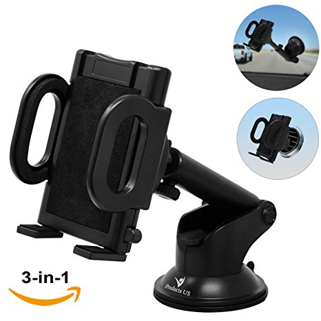 iProductsUS Phone Holder for Car, Universal Car Phone Mount, Hands Free Windshield Dashboard and Air Vent Car Cradle Mount for iPhone Samsung LG HTC All of the Smartphones and GPS Devices (Black)