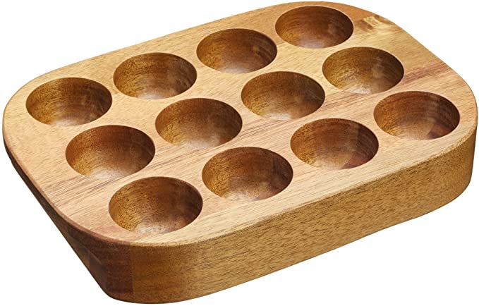 KitchenCraft Natural Elements Wooden Egg Holder Rack with Carry Handles, 25 x 17.5 cm (10" x 7")