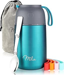 Milu® Thermo Food Flask - 300, 440, 450, 650, 800ml - Stainless Steel Insulated Container - Lunchbox - Jar with Spoon for hot and Cold Food (Green, 650ml)