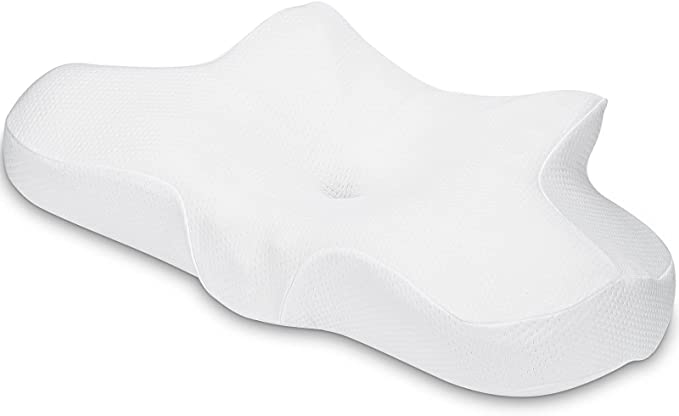 Memory Foam Pillow White Support Pillow Cervical Contour Memory Foam Pillow Side Sleeper Pillows for Neck and Shoulder Pain with Removable Cover (Polyester)