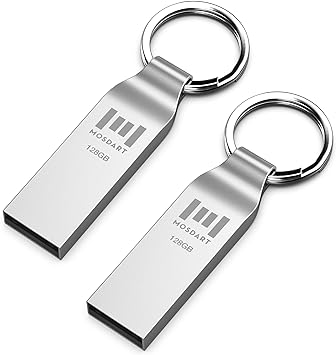 MOSDART 128GB Metal USB 2.0 Flash Drive 2 Pack exFAT Thumb Drives with Keychain 128 GB Waterproof Jump Drive 128G Memory Stick for Data Storage and Backup, Silver