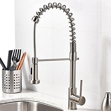 VCCUCINE Best Modern Commercial Brushed Nickel Pull Out Sprayer Single Handle Kitchen faucet, Single Lever Kitchen Sink Faucets Without Deck Plate