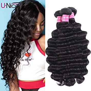 UNice Hair 10A Brazilian Loose Deep Wave Hair 3 Bundles, 100% Unprocessed Human Virgin Hair Weave Extensions Natural Color (12 14 16)
