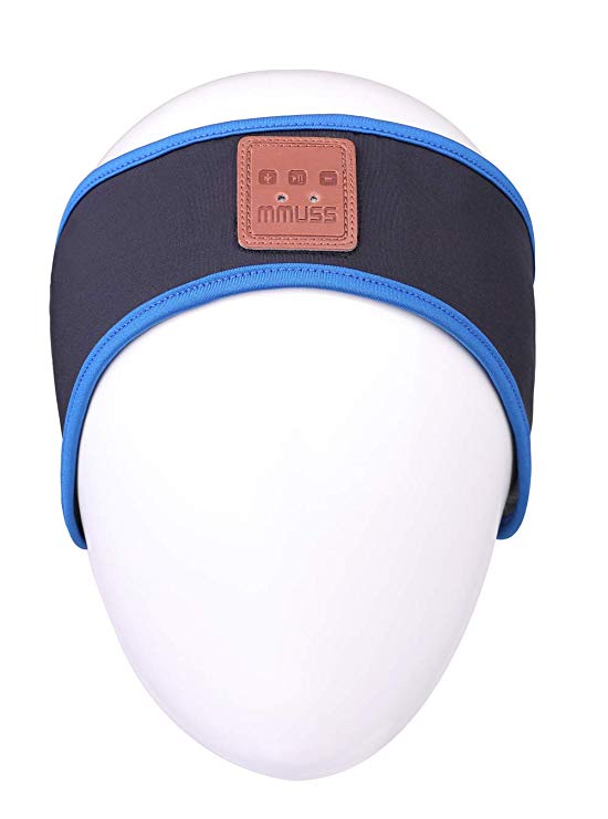 Webury Bluetooth Headband HD HiFi Sleep Headphones Lycra Mesh Lining Scarf. Perfect for Side Sleepers,Sport, Air Travel,Yoga.Wireless Headsets with Microphone Handsfree, Long Play Time,Washable(Blue)