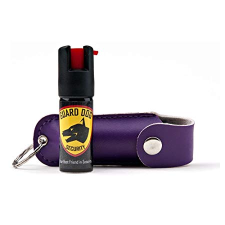 Guard Dog Security Pepper Spray Keychain, Red Hot Self Defense Spray with UV Dye - Choose a Leather Holster Color