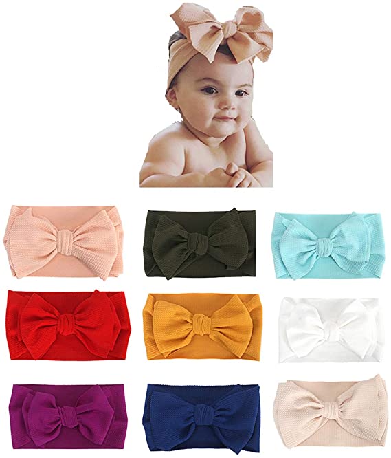 Udobuy 7 Pcs Headband Updated Version Baby Hat- Newborn Baby Girl Soft Cute Turban Knot Rabbit Hospital Hat