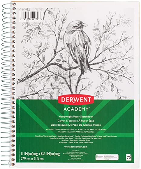 Derwent Academy Heavyweight Paper Sketchbook, Wirebound, 70 Sheets, 11" x 8-1/2" (54962)