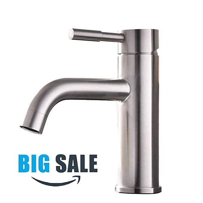 VCCUCINE Contemporary Single Handle Brushed Nickel Bathroom Faucet, Laundry Vanity Sink Faucet With Two 3/8" Hoses