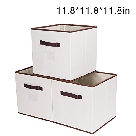 StorageWorks Polyester Canvas Storage Cube Box, Natural, Large, 3-Pack