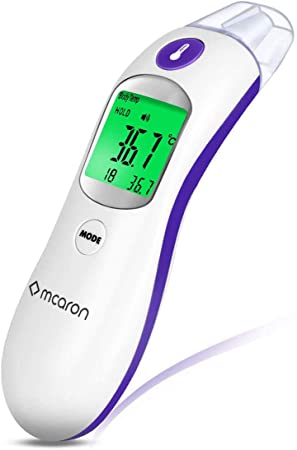 Medical Forehead and Ear Thermometer for Baby, Kids and Adults - Infrared Digital Thermometer with Fever Indicator, CE and FDA Approved (White/Purple)