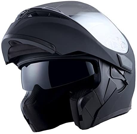 1Storm Motorcycle Modular Dual Visor Sun Shield Flip up Full Face Helmet: HB89 Matt Black Size Large