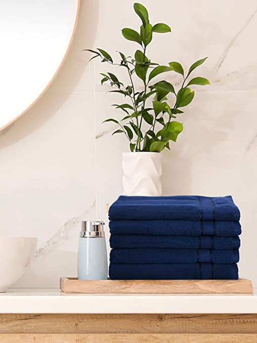 Chic Home Cotton 600 GSM Hand Towel Set (Pack of 5) (Navy), Standard (CH00014)