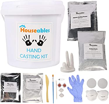 Houseables Hand Molding Kit for Family, Hands Sculptures, Large, Plaster, Skin Safe Alginate Powder, Crafts, Handprint, Anniversary Gift, Couples, Children, Babies, Baby Footprint