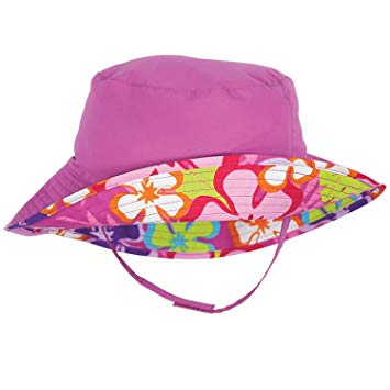 Raspberry Pink and Floral Reversible Baby Girl Sunhat by Sun Smarties - X-Small