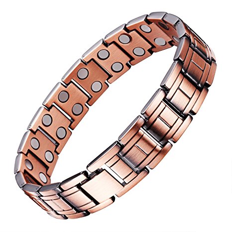 UINSTONE Men’s Bracelet made from PURE Copper, elegant MAGNETIC THERAPY Bracelet with DOUBLE row High Strength Neodymium Magnets, helps to relief Joint Pain, Arthritis, RSI, & Carpal Tunnel