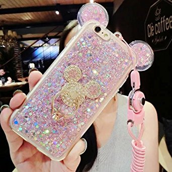 3D Luxury Cute Bling Giltter Diamond Mouse Ring Kickstand Strap Phone Case Cover For iPhone 7 Plus 5.5 inch