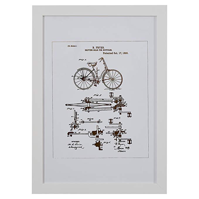 Rivet Gold and White Vintage Bike Print in White Frame, 15" x 21"