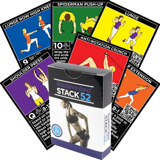 Resistance Band Exercise Cards by Stack 52 Exercise Band Workout Playing Card Game Video Instructions Included Home Fitness Training Program for Elastic Rubber Tubes and Stretch Band Sets